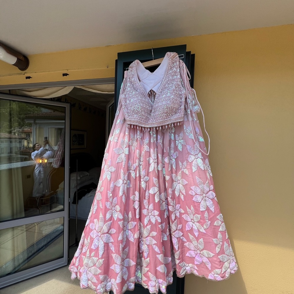 Pink Embellished lehenga Maxi two piece for Wedding Guest